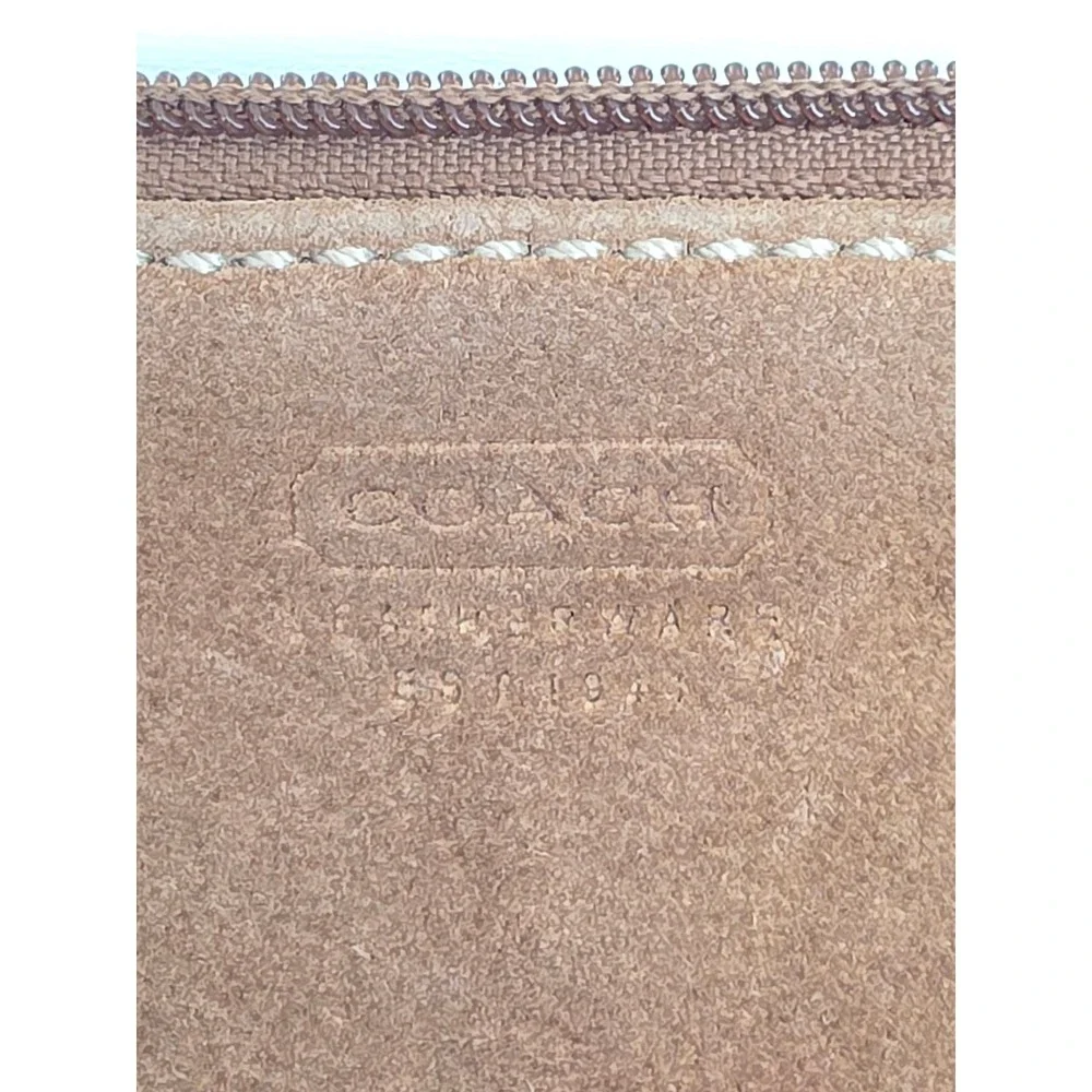 Coach Suede Wristlet Tan Brown Leather Trim Small Bag Pouch Zip Top
